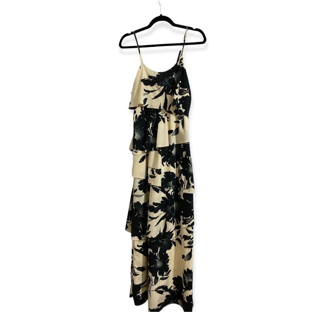 Old Navy Patterned Tiered Cream Black Floral Maxi Dress GUC XS B​